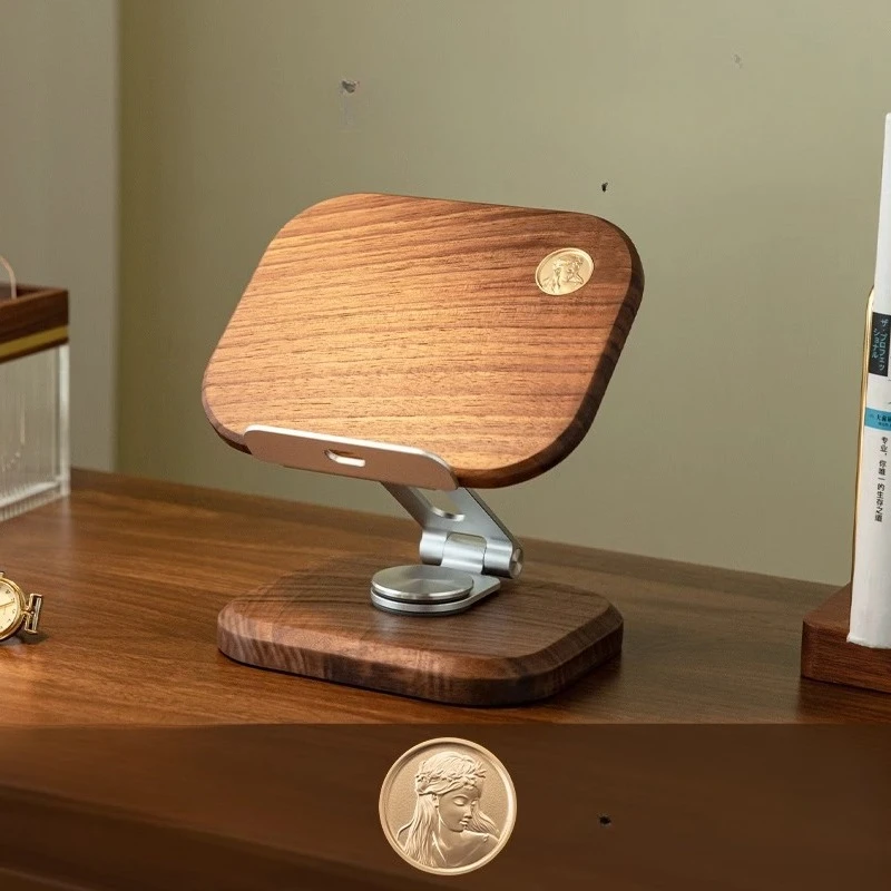 

Walnut Wooden Phone Stand Foldable Multi-Angle Holder for iPad Phone Portable Rotating Adjustable Storage Stand