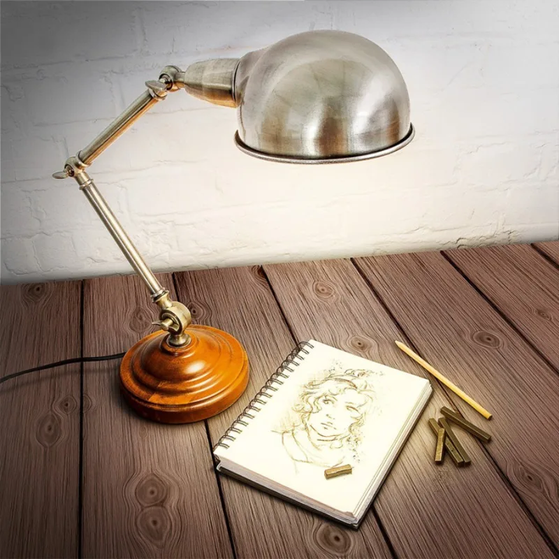 Brass plus solid wood, retro industrial desk lamp, office home, height adjustable