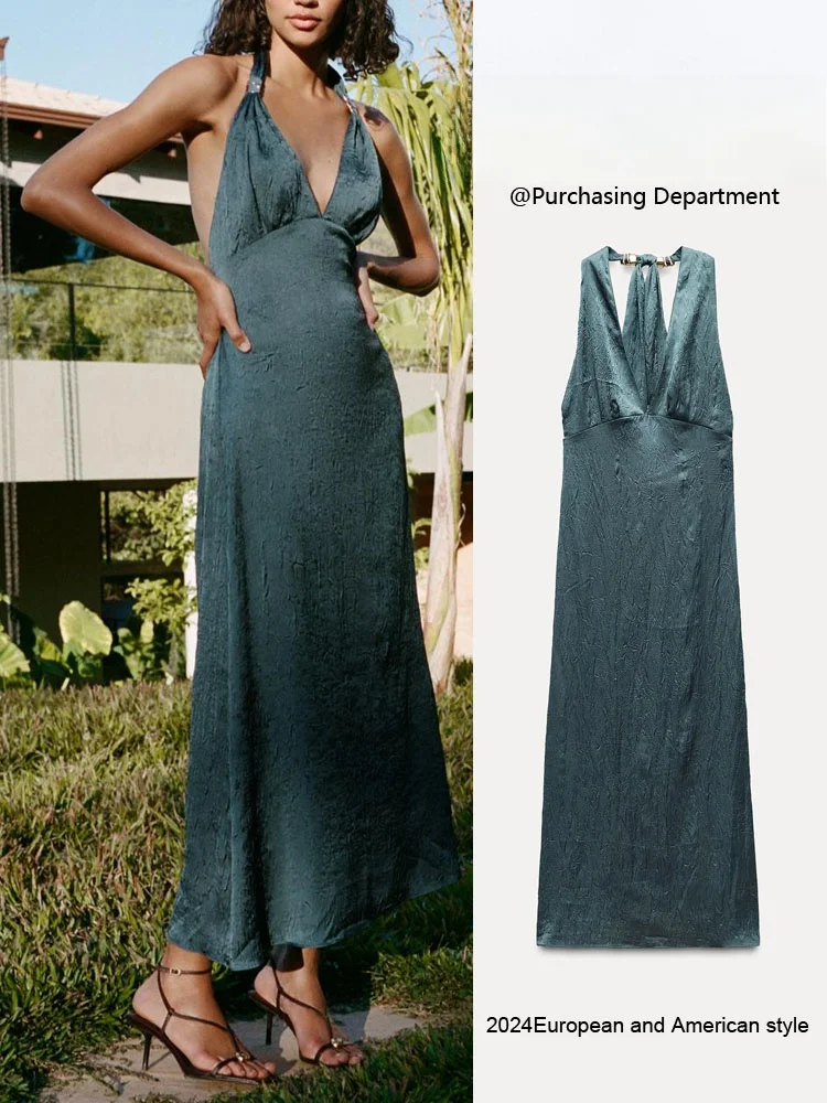 Ele จีบผลผ้าไหมซาตินฤดูร้อนใหม่มาถึงผู้หญิง DR แขวนคอ Neline Svel ยุโรป SLE ชุด