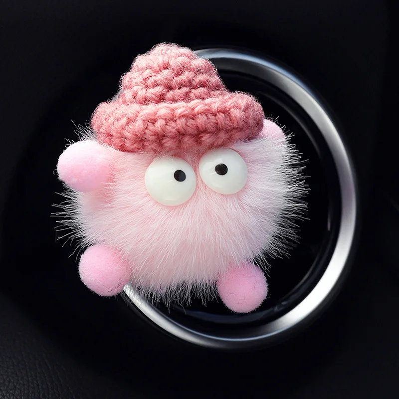 Cute Mink Fur Little Coal Ball Car Vent Fragrance Ornament Cartoon Auto Interior Aroma Diffuser Decor Accessories