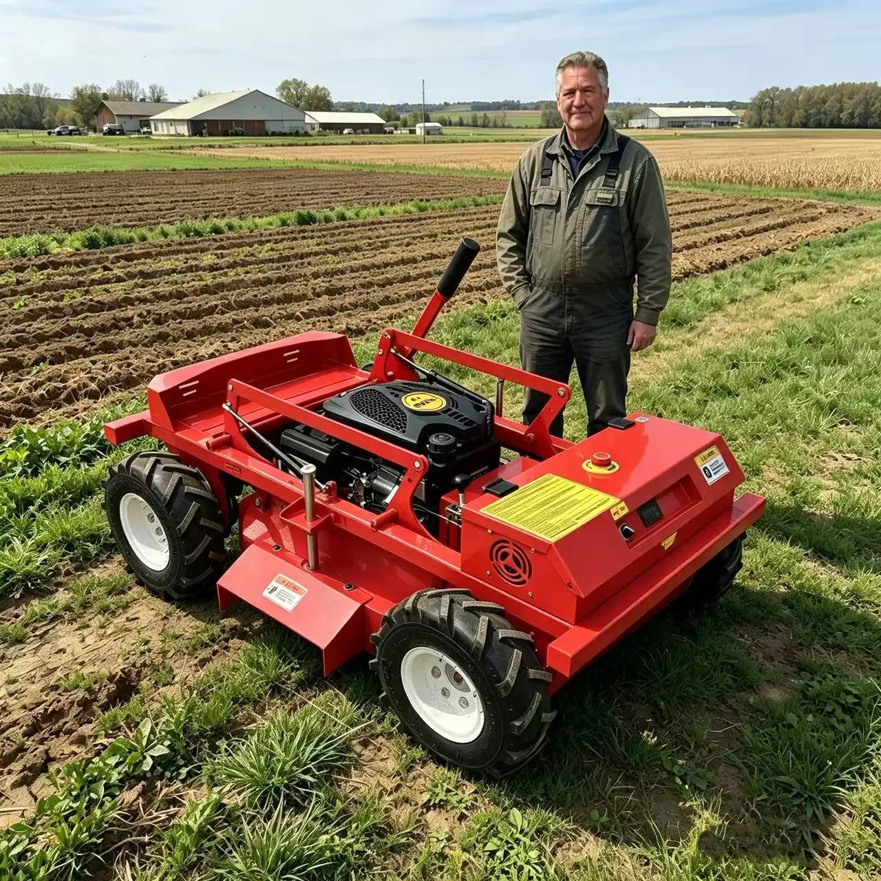 

Remote-Controlled All-Terrain Slope Mower with Shrub Trimmer & Shredder Wheeled Self-Propelled Lawn Care Equipment