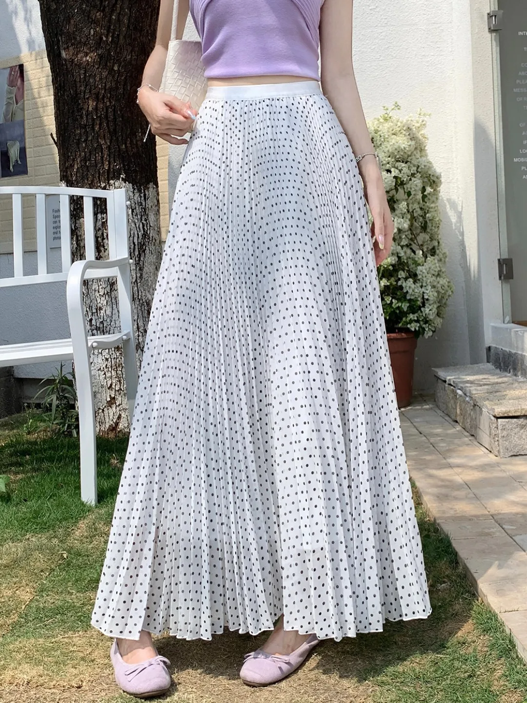 

Новая женская летняя длинная юбка А-силуэта из шифона в горошек с плиссировкой, высокой талией, драпировкой и эффектом стройности