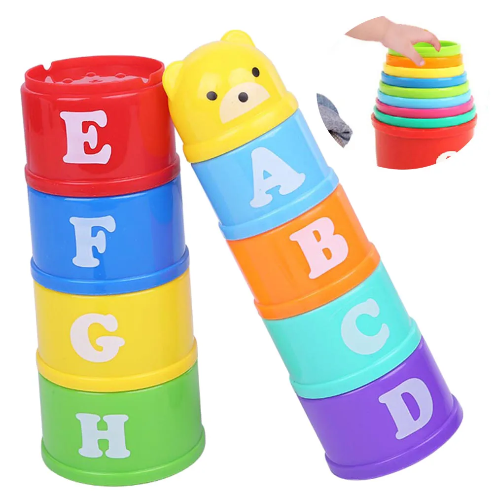 Bear Nesting Stacking Cups 2 Sets Educational Toddler Bath Toys Early Learning Blocks Colorful Stacker