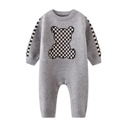 FM01 Fashion mattresses newborn Baby winter clothes knit sweater brown stripe letter style toddler Baby boy girls Romper and hat