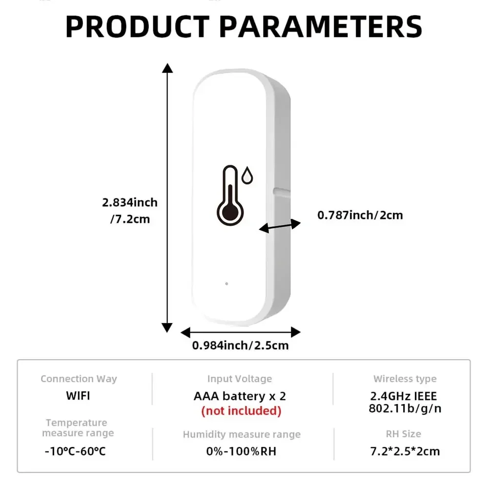 Sensor de temperatura y humedad WiFi Tuya, Control por aplicación Smart Life para el hogar, No requiere concentrador, funciona con batería con Alexa y Google Home