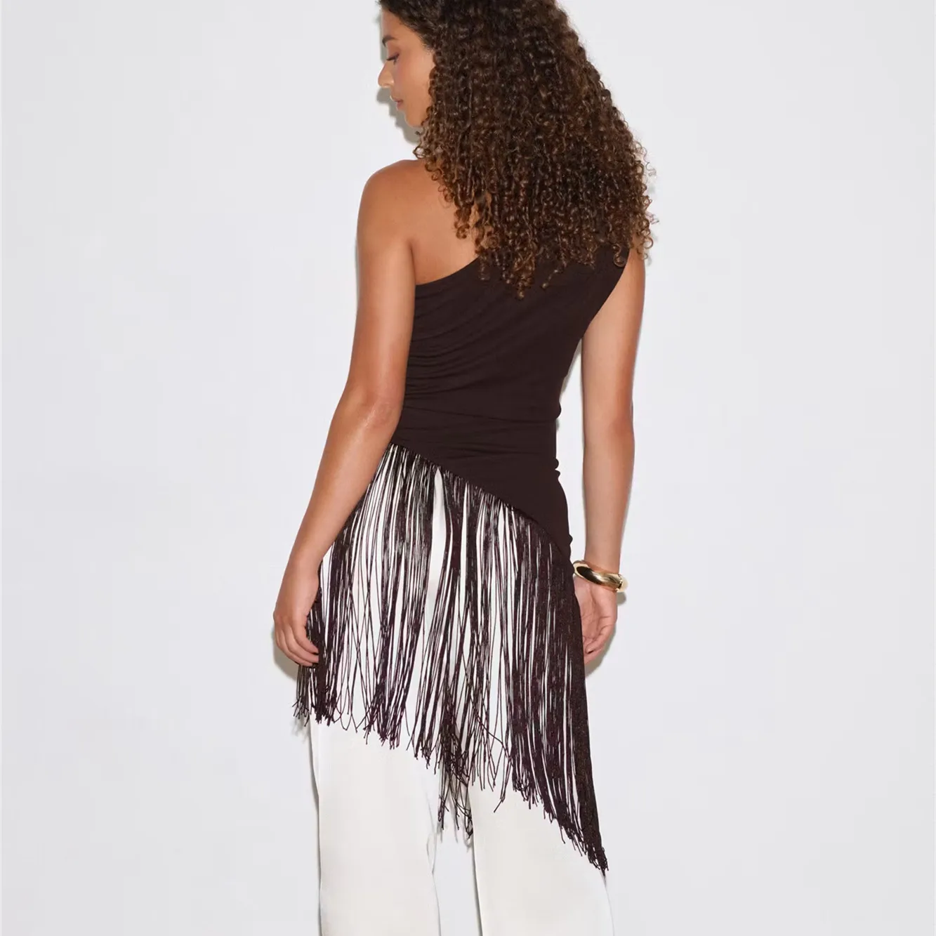 Women's One Shoulder Tank Tops Sleeveless Shirt Dress Y2k Solid Color Side Ruched Tassel Triangle Hem Slim Fit Vest Summer