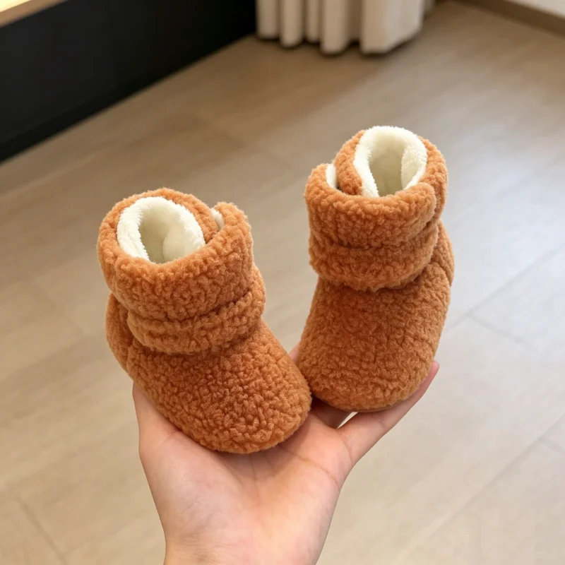 Baby Learning Walk Shoes,Thick Plush Lined Infant Winter Crib Boots,Soft Fluffy Daily Warm Walking Footwear for Newborn 0-1 Year