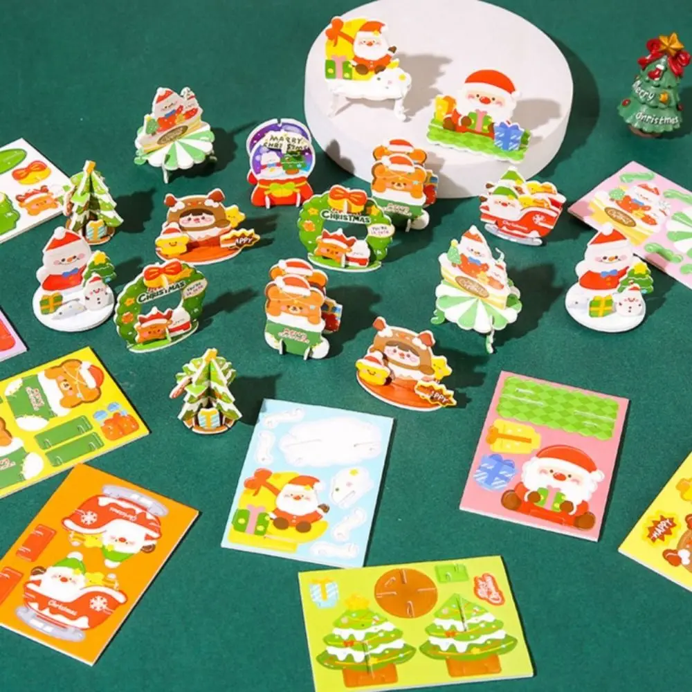 Bear Santa Claus Christmas 3D Puzzle Snowman Handmade DIY Mini Christmas Tree Advent Wreath Safety Kids Xmas Arts Puzzle Adult
