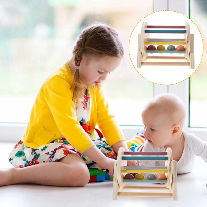 1 PCS Preschool Musical Drum Rolling Tummy Rainbow Prop Rolling Drum Wooden Infant Roller Modeling Prop