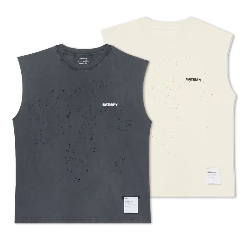 

Satisfy Spor Vest Printed Wormhole T-irt ex Breathable Cotton Summer Faion Youthful Svel round Ne Top