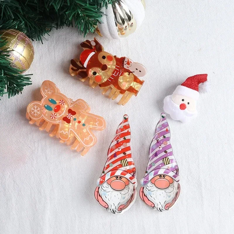 Christmas Gingerbread Man Hair Claw Cute Elk Deer Crab Hair Clips Cartoon Headwear Women Hair Accessories Xmas Decor