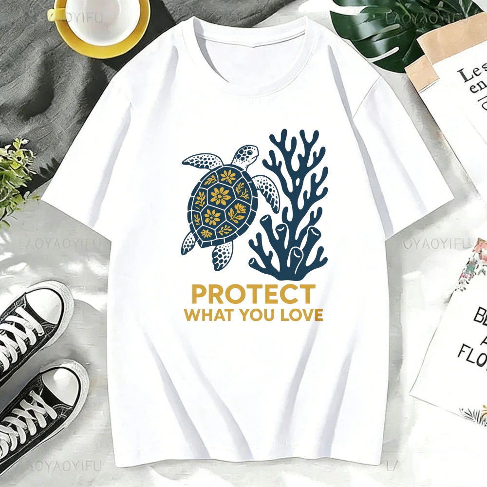 

Женская футболка с принтом «Черепаха и кораллы: Защитите то, что вы любите», хлопковая, с коротким рукавом, унисекс, с круглым вырезом, повседневная, модная, в стиле Харадзюку