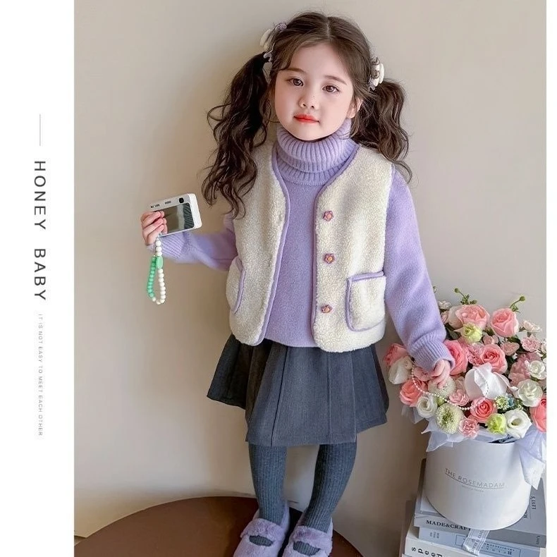 2026 Herbst Winter Baby Polar Fleece Warme Weste Mädchen Plüschweste Einreihig Kinder Warme Modische Warme Jacke – Detail 4