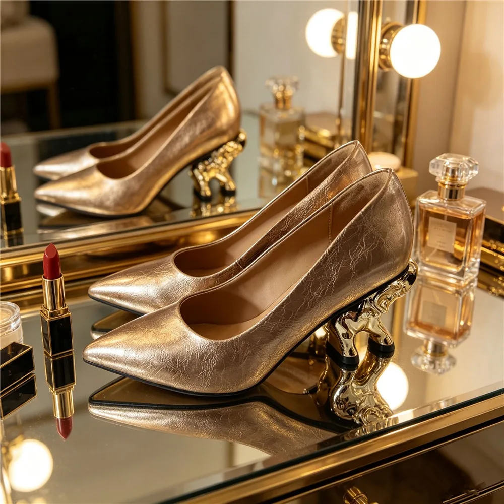MILI-MIYA Classic Women’s Style Return Of The Calfskin Pointed-Toe High Heels With Chunky Elephant-Shaped Heels Available 34-43