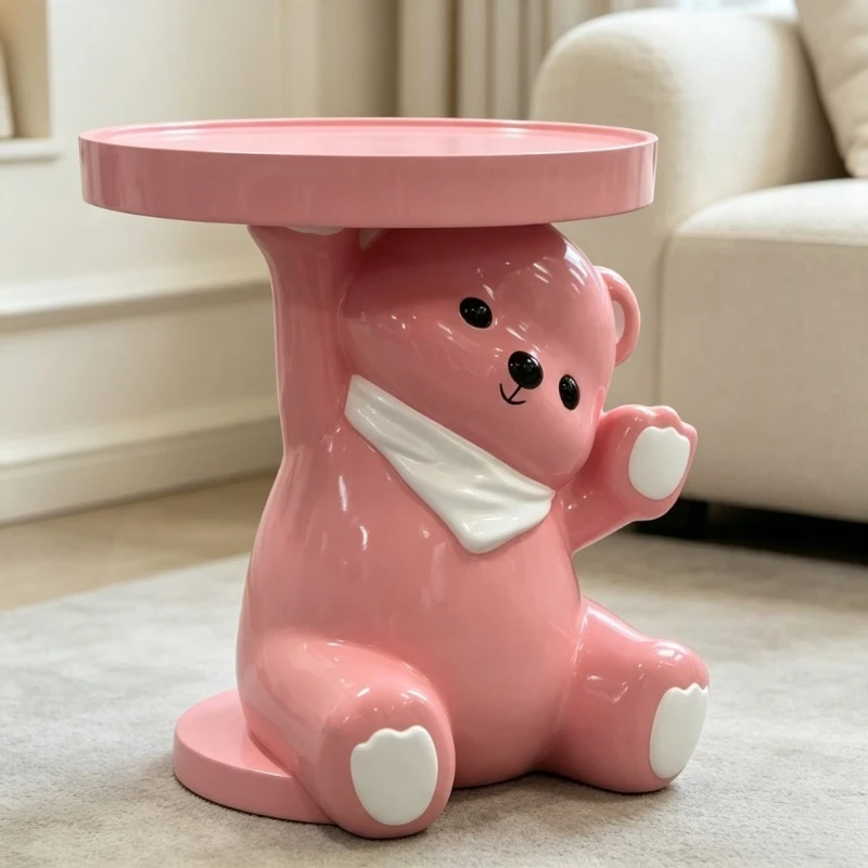 Cute Bear Sculpture Side Table, Creative Tray Top End Table, Art Decor Accent Table for Living Room Bedroom Home Furniture