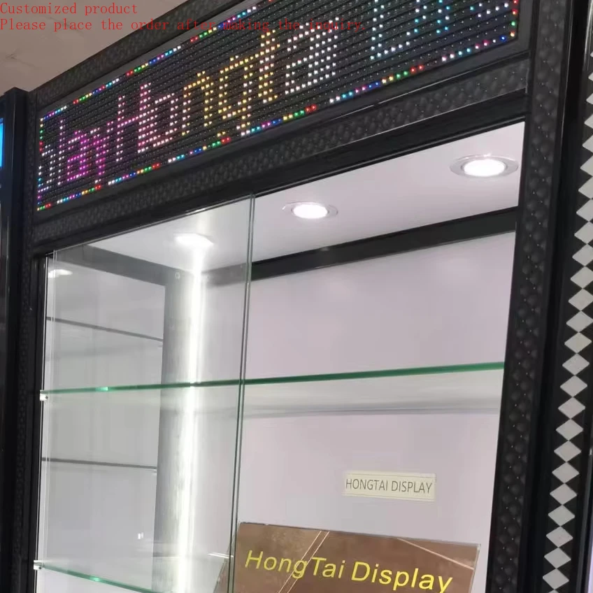 

Custom.Interior Design Factory Custom Scroll Subtitles With Led Light Mall Showcase Store Fixture for Display Racks