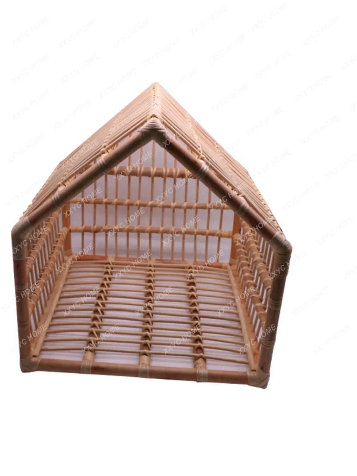 Woven Real Rattan Cat Dog Kennel Rattan Dog House Wooden Ball Combination