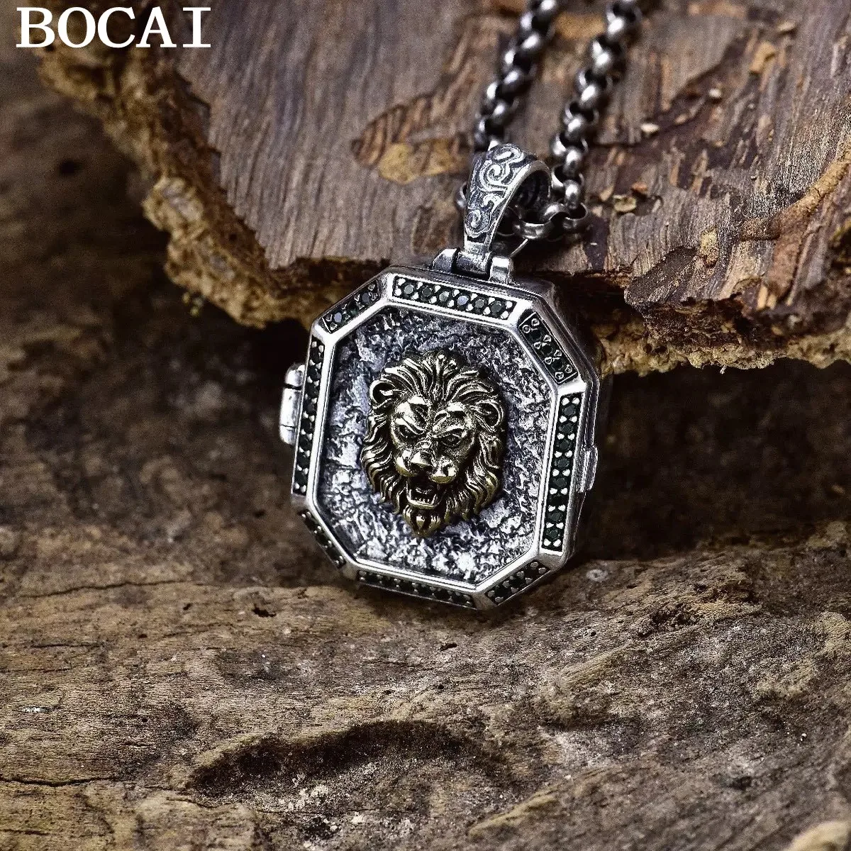

BOCAI NEW S925 Sterling Silver Retro Punk Domineering Lion Pendant Men's Style