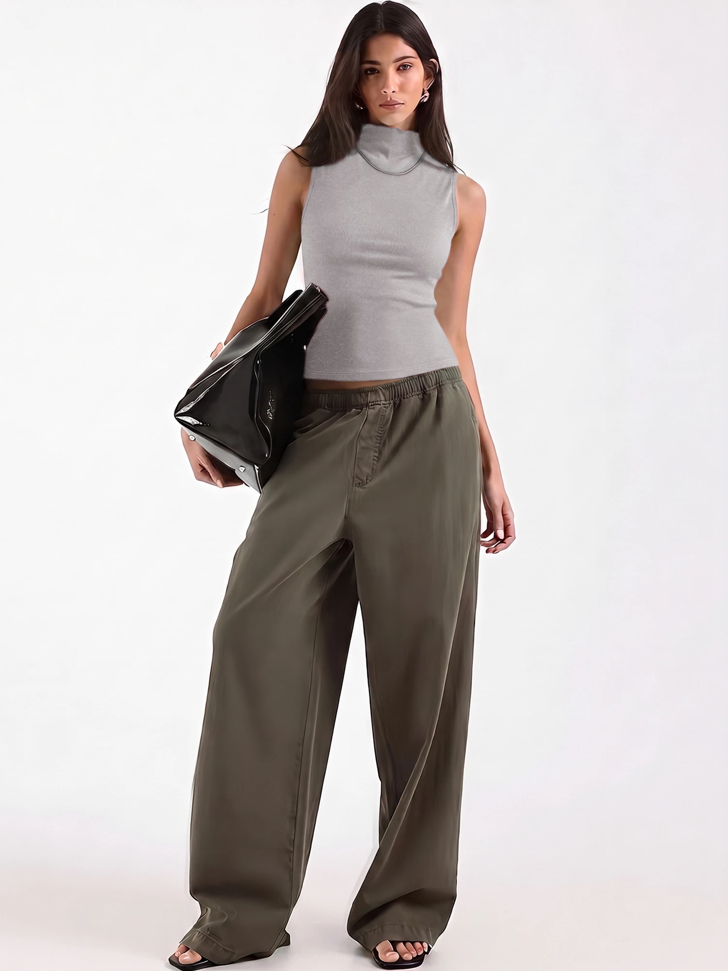 Women Mock Neck Sleeveless Ribbed Tank, Elastic Slim Base Top for Year-Round Wardrobe