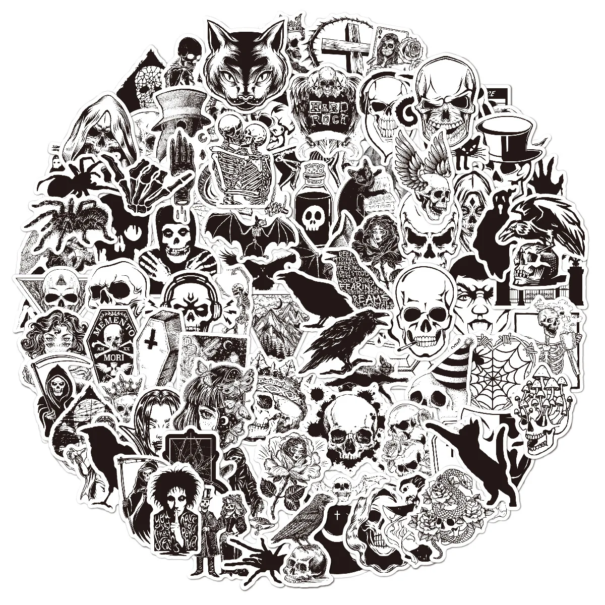 

100 шт. готические наклейки для подростков крутые Ужасы черный белый череп панк виниловые водонепроницаемые наклейки для ноутбука телефона гитары скейтборда