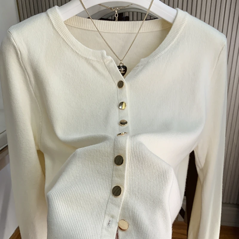 

2024 Women's Solid Color Knitted Cardigan Single Breasted Long Sleeve Warm Jacket Korean Fall/Winter Sweaters Clothing R46