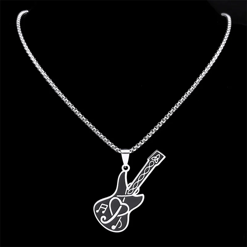 Collana con cuore per chitarra con nota musicale rock per donna/uomo Catena punk in acciaio inossidabile regalo per collare gioielli fidanzato N9603S06