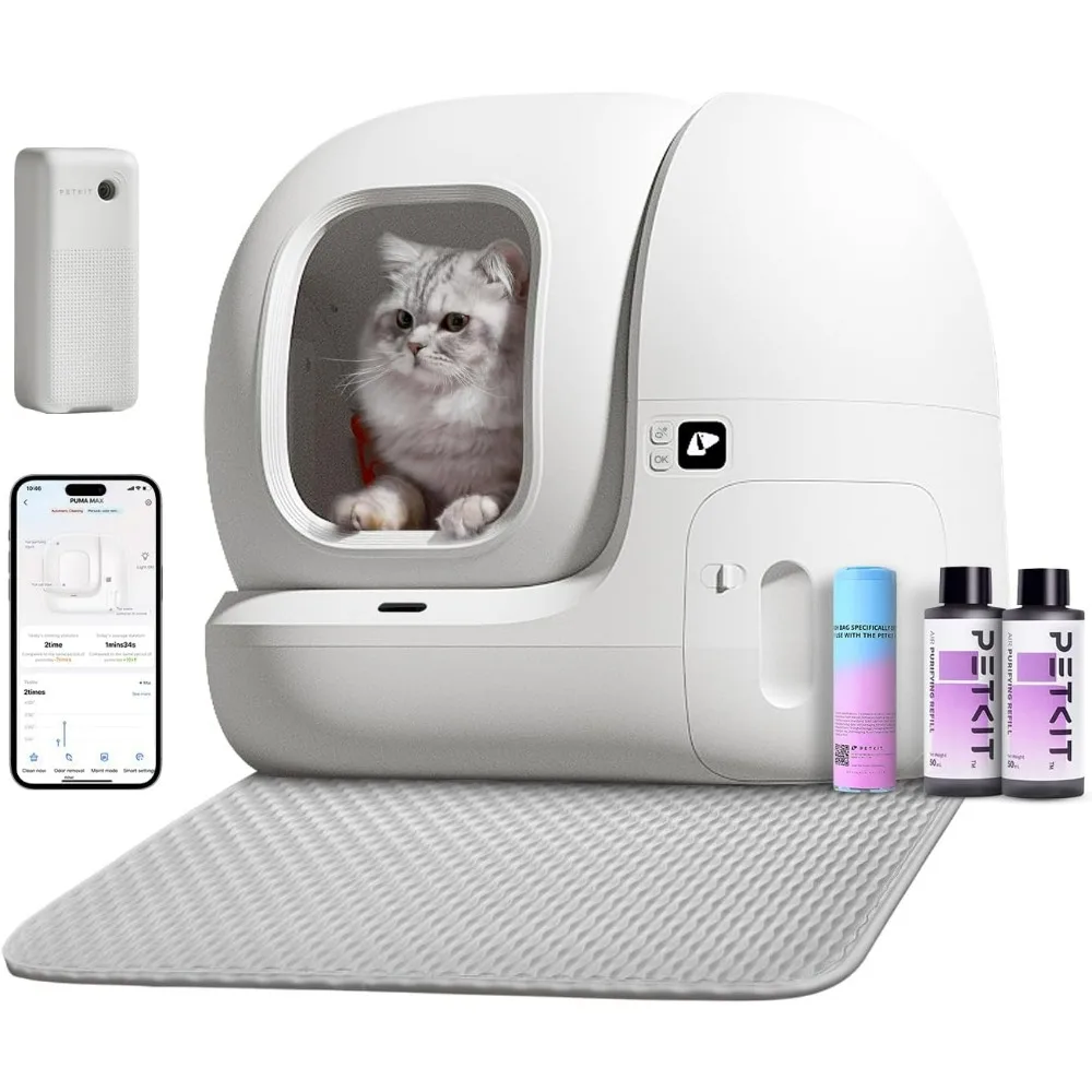 Self Cleaning ,PuraMax Cat Litter Box for Multiple Cats, App Control/xSecure/Odor Removal Automatic  K3 Smart Air Purifier Spray