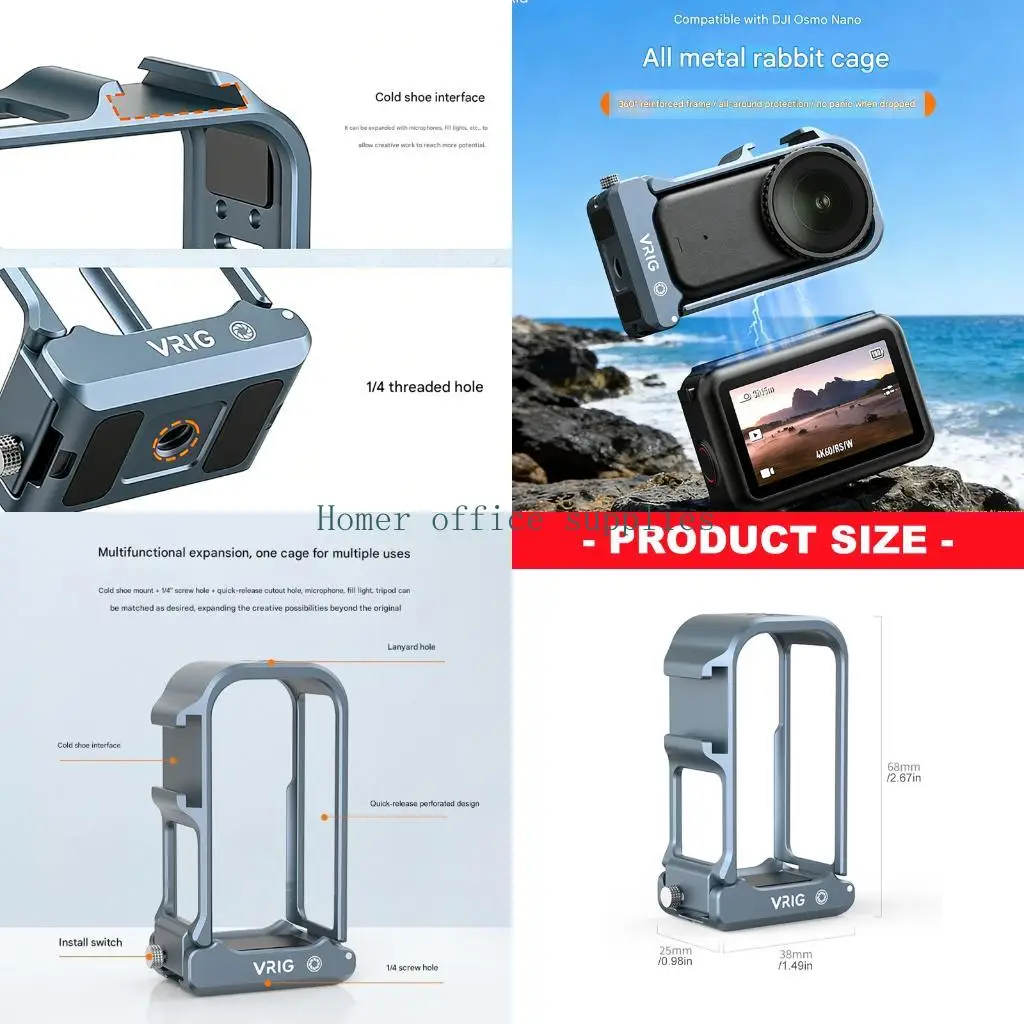 k43b-protective-frame-for-sports-camera-cage-housing-featuring-quick-release-design-improved-heat-dissipation-1-4inch-hole