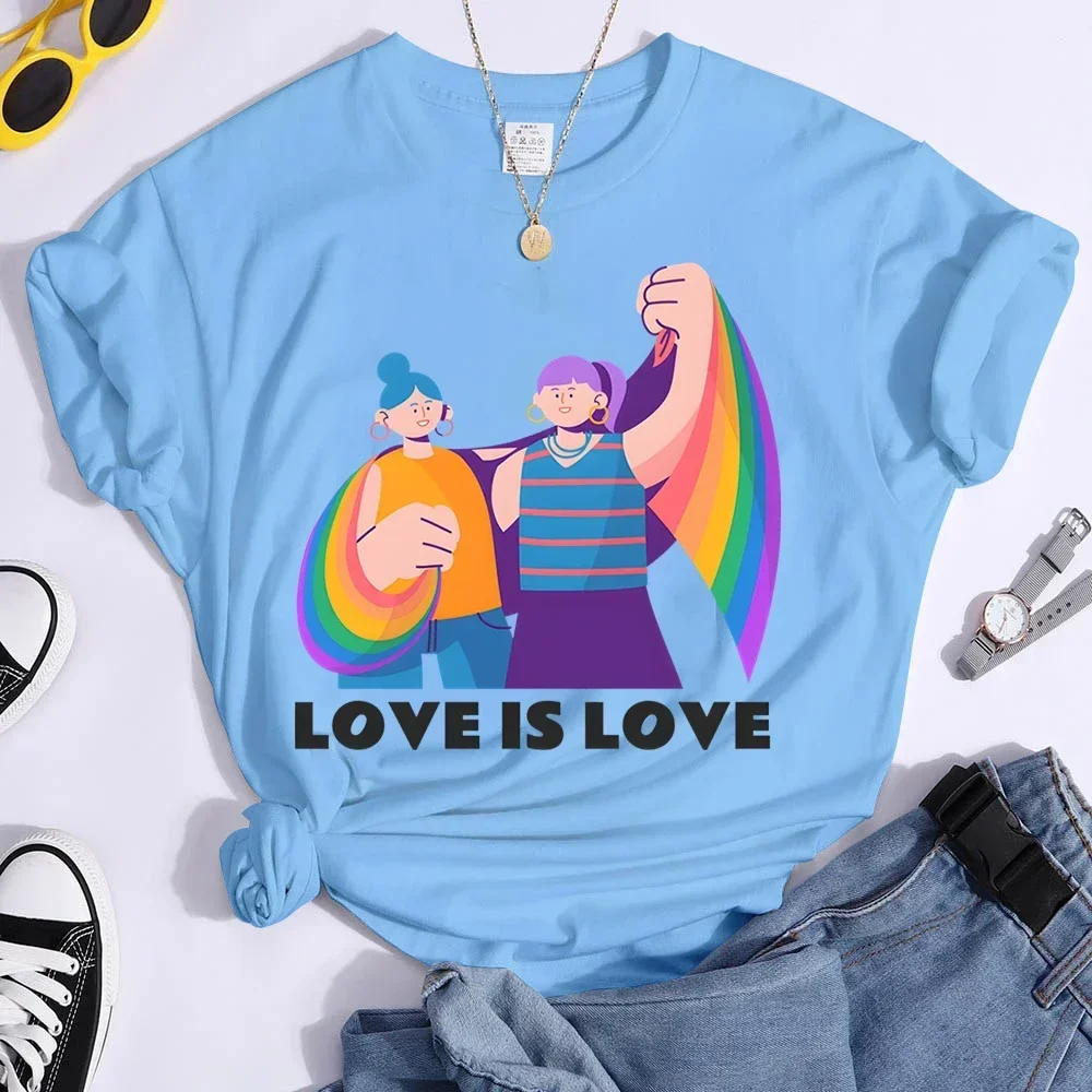 T Shirt Love Is Love Print Tees Lovely Rainbow Flag Cartoon T Shirts Pride Month Pride Parade Y2k Tops Tee cotton Love Wins