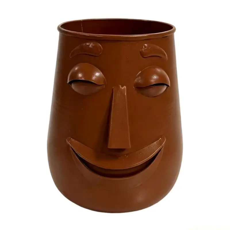 QX2E Expressive Iron Face Pot for Flowers, Small Foliage and Shelf Display