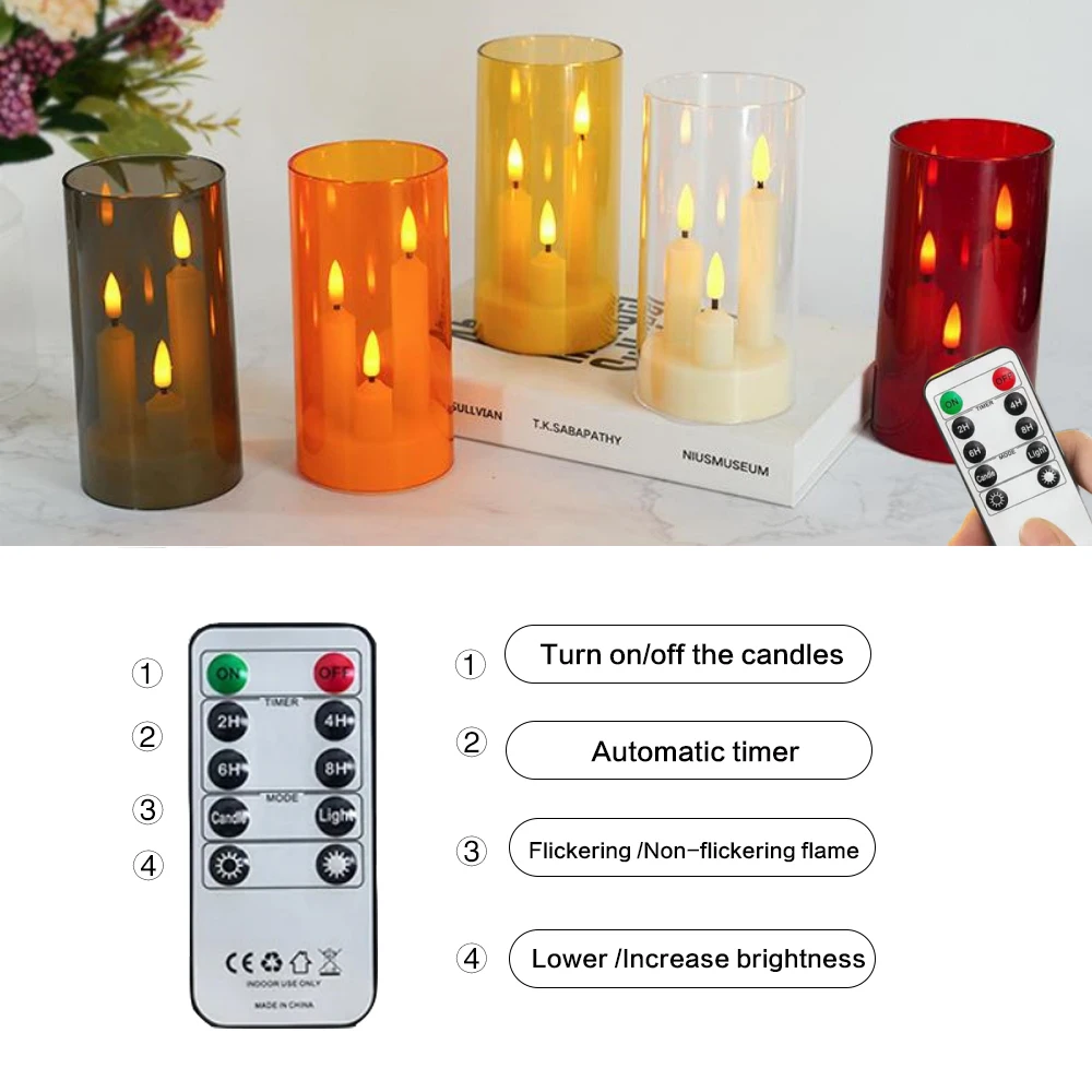 3IN1 LED Electronic Candle Tea Light Multicolors LED Candle With IR Remote Flickering Lamp Acrylic Candles for Christmas Wedding