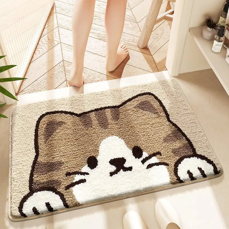 Korean Style Cute Bathroom Absorbent Anti Slip Floor Mat Home Imitation Cashmere Thick Toilet Foot Rug Bedside Carpet Cartoon