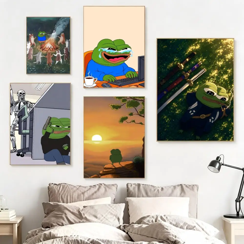 Green Frog Pepe the Frog Poster impermeable para el hogar sala de estar dormitorio bar decoracion estetica