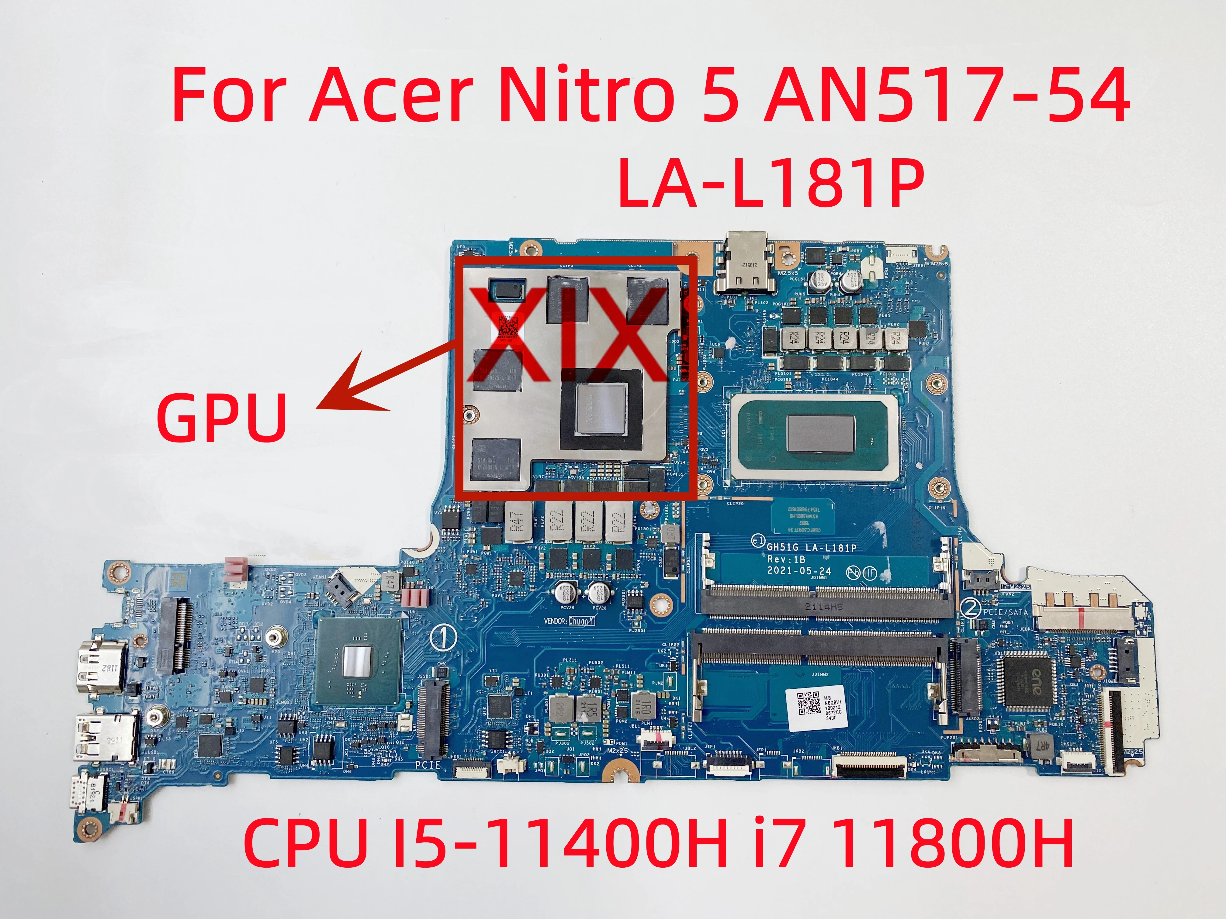 GH51G LA-L181P For Acer Nitro 5 AN517-54 laptop motherboard with CPU I5-11400H i7 11800H GPU:RTX 3050 RTX 3050TI 4GB 100% OK