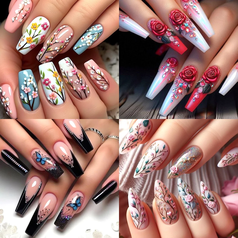 1 Stück rote Rose Blume Nagelaufkleber 5D geprägt Valentinstag selbstklebende Sliders Abziehbilder einfache Damen Maniküre Dekor Folien *&