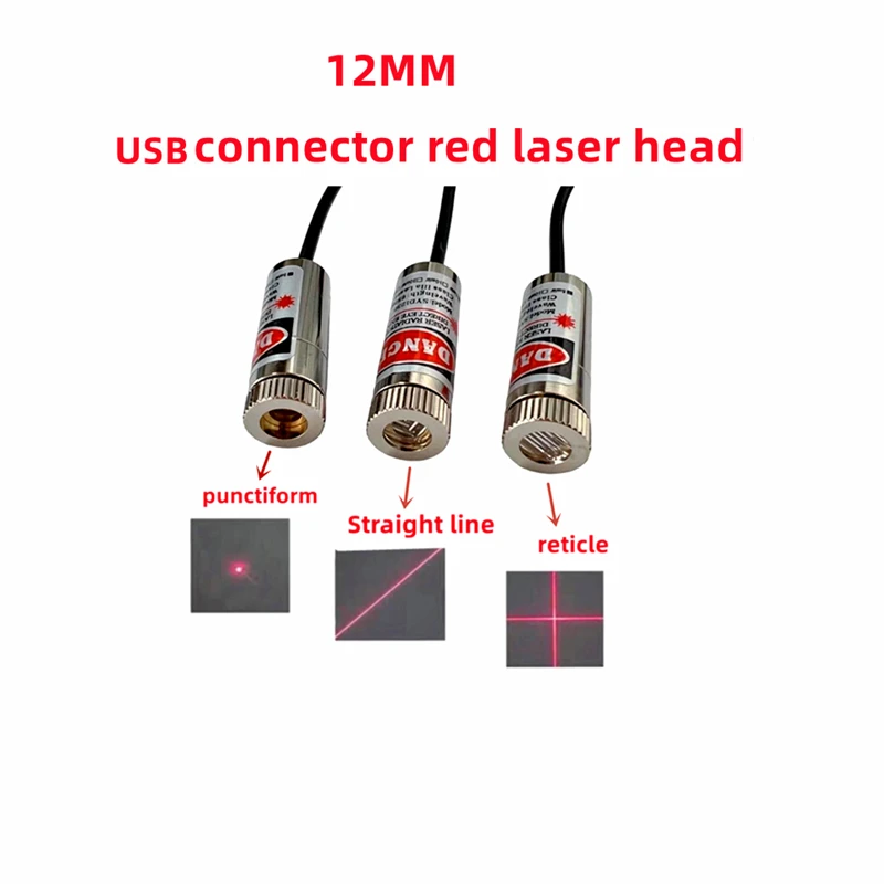 12mm 5mw regulowana ostrość czerwona dioda moduł lasera przemysłowego pozycjonowanie miedziana głowica z linią USB 650nm linia punktowa krzyż — zdjęcie produktu 5