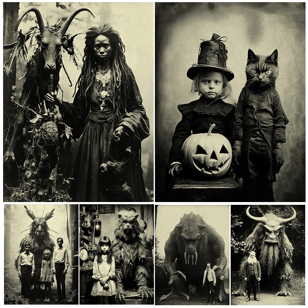 

Surreal Fantasy Vintage Photography Art,Poster Print,Shaman Witch,Snow Mountain Monster,Giant Beetle, Gothic Wall Art Decoration