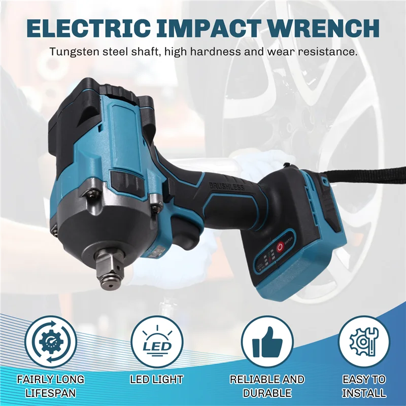 

ABUG-550N.M Brushless Electric Impact Wrench Rechargeable Wrench 1/2" Variable Car Repair Power Tool For 18V Battery