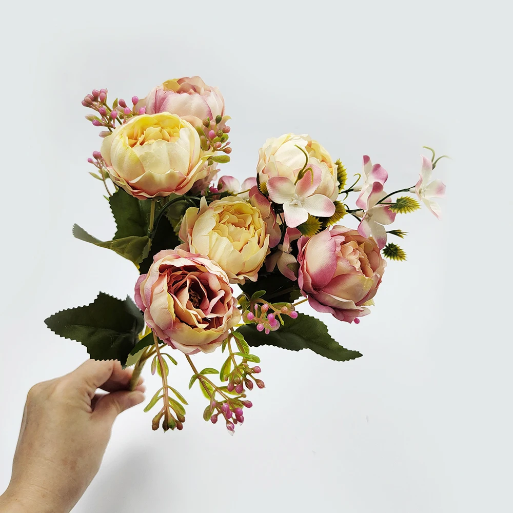 Rosafarbene künstliche Blumensträuße für Hochzeiten, 30 cm große Rosen-Pfingstrosen-Kunstblumen, Hochzeitsdekoration, Junggesellenabschied, Jubiläumsfeier – Detail 5