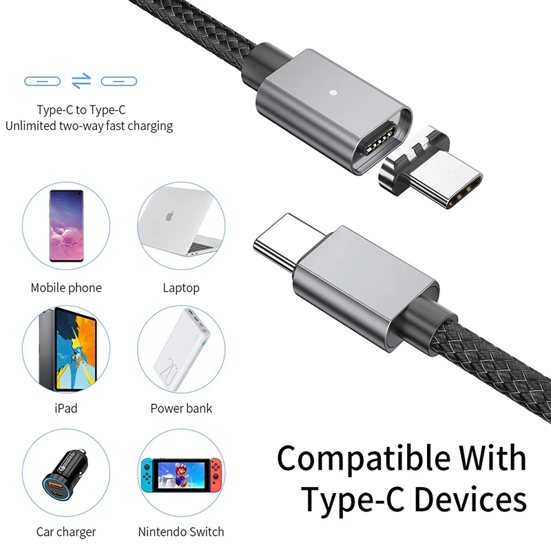Suntaiho PD 100 واط USB C إلى USB نوع C كابل المغناطيسي 5A شحن سريع USB-C الحبل لسامسونج شاومي هواوي ماك بوك نوع-C شاحن