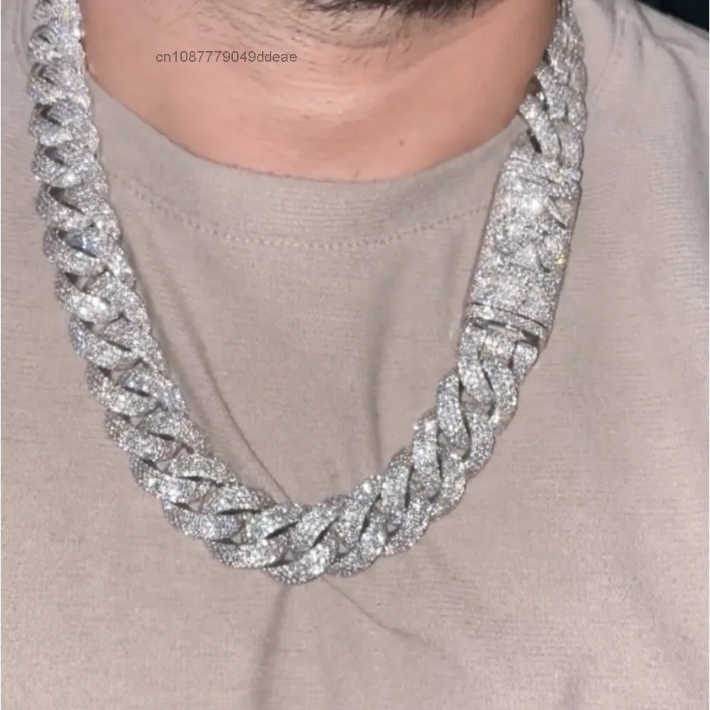 18MM Factory Silver Cuban Link Chain Men White Gold Plated S925 D VVS Moissanite Cuban Link Chain..