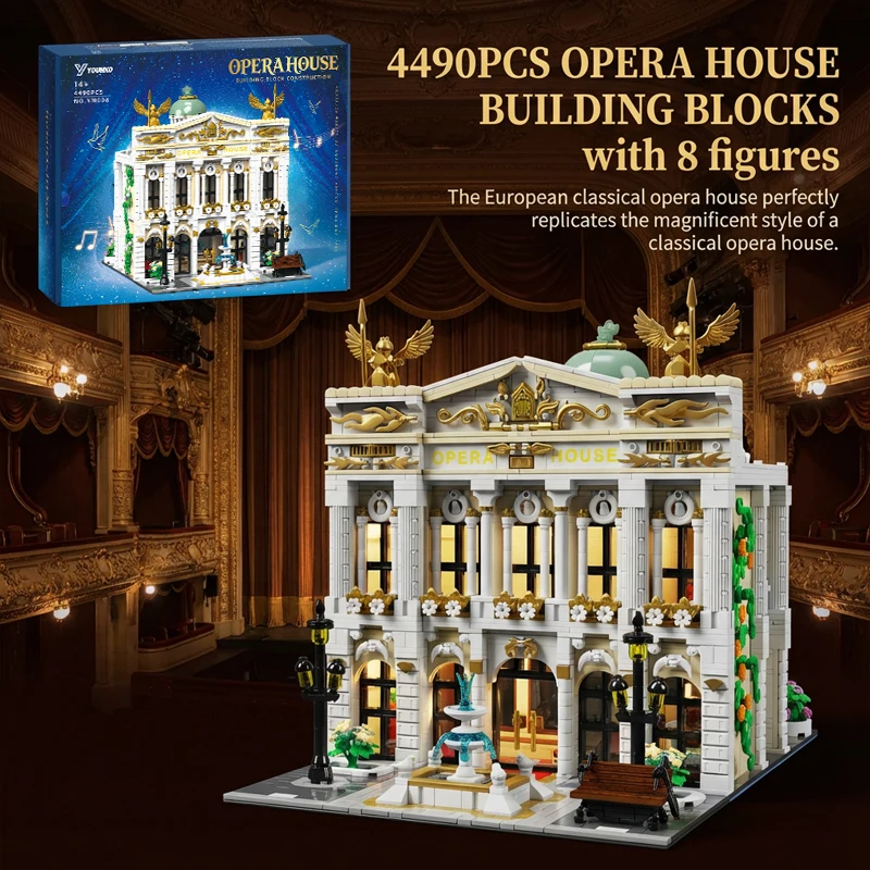 Conjunto de construção de iluminação para casa de ópera, com 8 figuras, arquitetura da cidade, blocos de construção modulares, kit de modelo de montagem, presente para adultos, 4490 peças