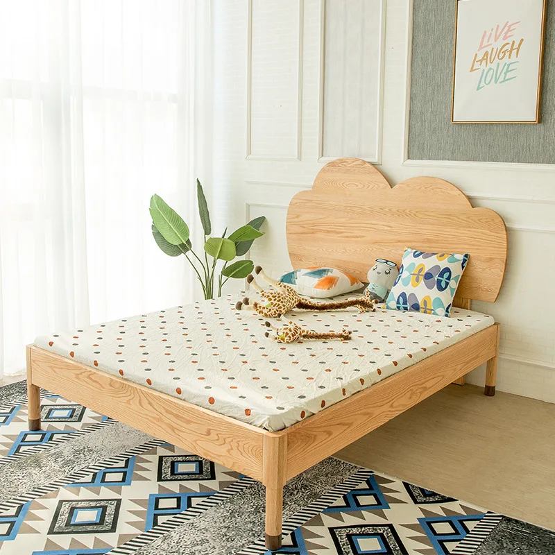 1.2m bed splicing queen bed red oak cloud bed ash wood Korean pastoral children's  bedroom room