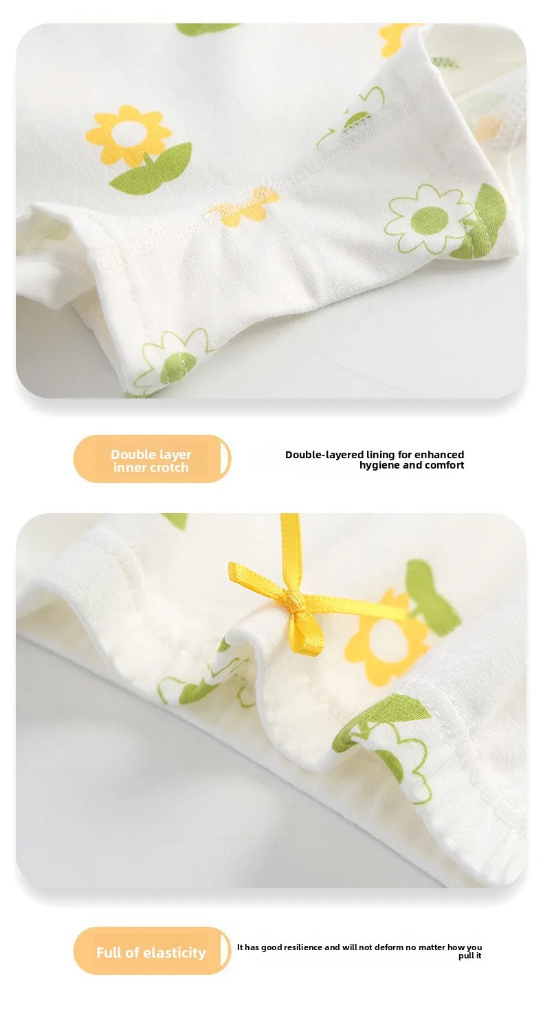 4er-Pack 7A Antibakterielle Mädchen-Baumwoll-Boxershorts mit Cartoon-Print, atmungsaktive Unterwäsche für große Kinder, kein Hochrutschen, kein Reiben – Detail 8