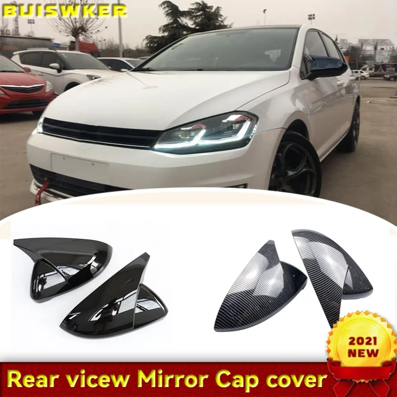 Black Horn Shape Side Wing Mirror Cover for VW Golf 7 MK7 7.5 GTD R GTI GTE VII Cap E-golf Sportsvan 2013 2018 2019 2020 replace