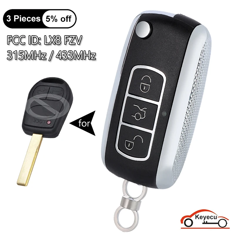 

KEYECU 3 Buttons 315MHz 433MHz ID44 Chip for Land Rover L322 VOGUE HSE 2002-2008 Auto Upgraded Flip Remote Key Fob FCC# LX8 FZV