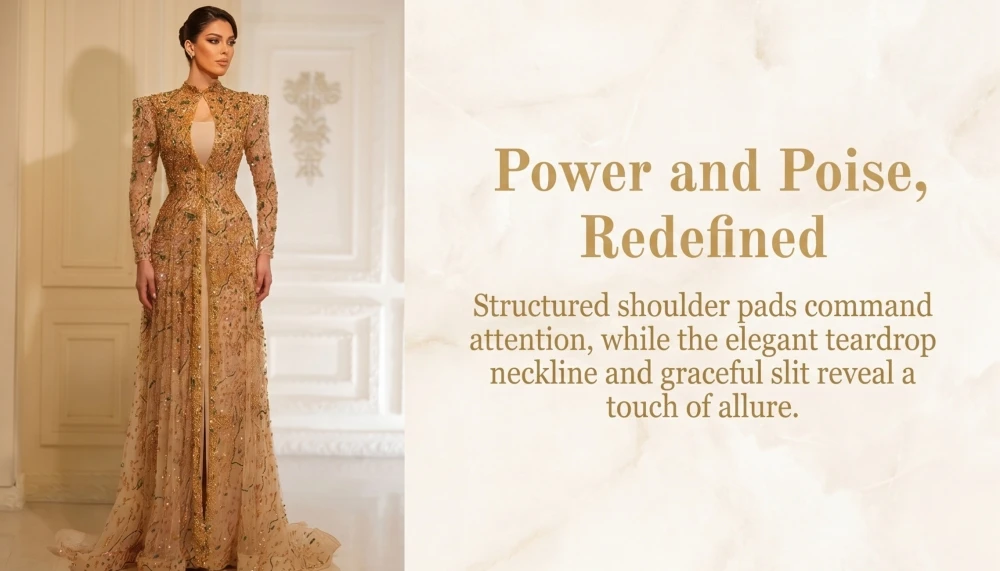 Luxus Langarm eine Linie Ballkleid Perlen Abendkleider Cocktail kleid formelle Gelegenheit Kleider maßge schneiderte Vestidos de Gala – Detail 2