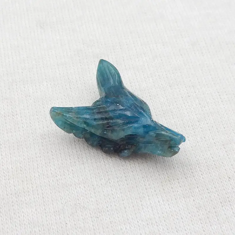 Natural Stone Blue Apatite Crystal Handmade Animal Wolf Head Pendant Bead DIY Jewelry Making Necklace Accessories 22x14x8mm 3g