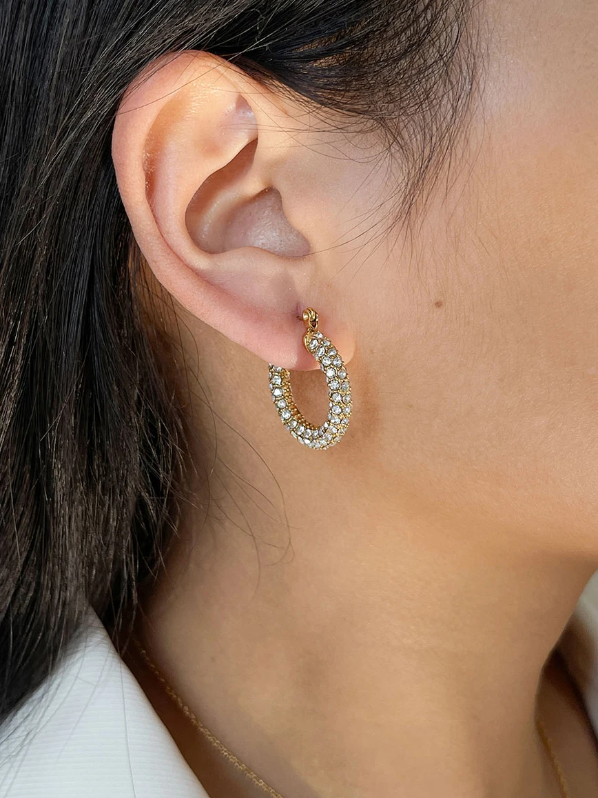 Peri'sbox مذهل مايكرو تمهيد تشيكوسلوفاكيا الراين سميكة أقراط طارة هوجي الفولاذ المقاوم للصدأ 18K مطلية بالذهب مجوهرات اليومية هدايا #2