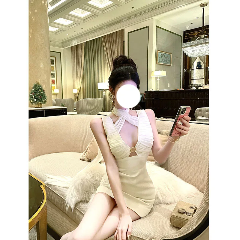 

Pure Desire Sexy Deep V Slimming Dress Women's Autumn Winter New Style Fashionable French Style Sleeveless Wrap Dress